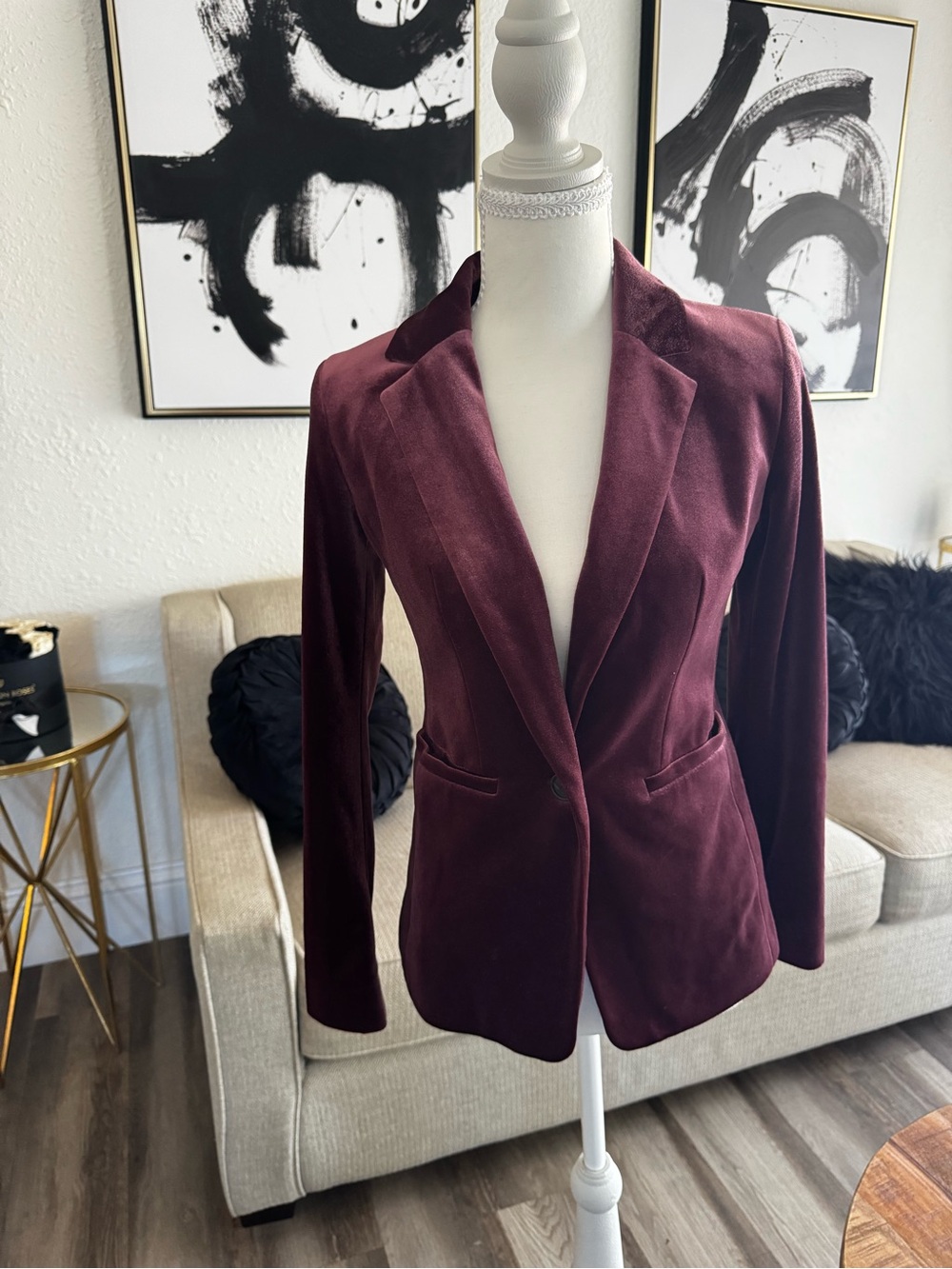 LOFT Velvet Blazer in Deep Burgundy